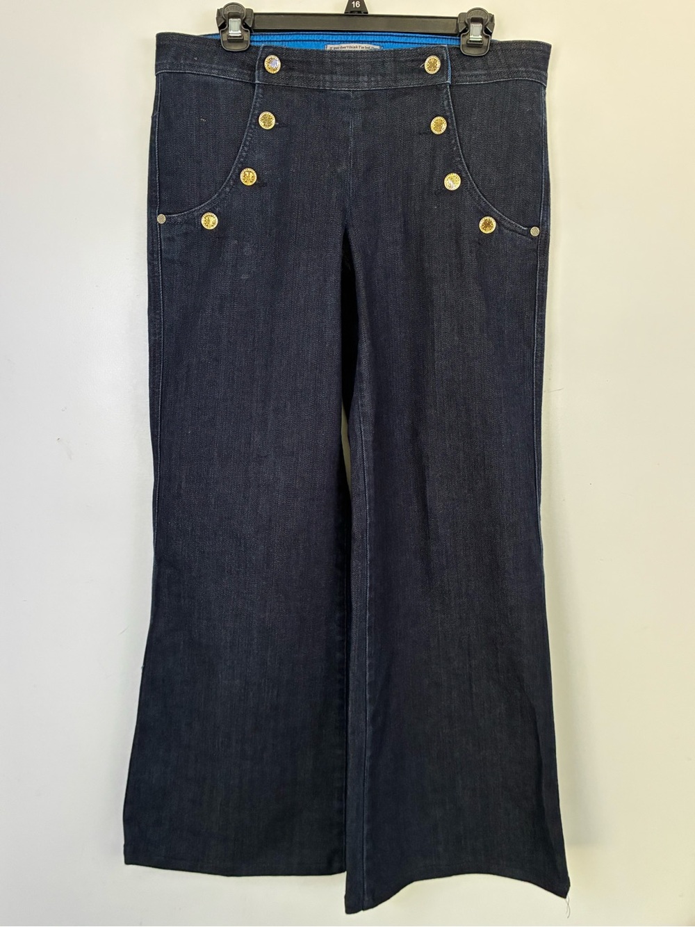 Fortune Nanjing Navy Dark Blue High-Waist Wide Leg Jeans with Gold Buttons 31
